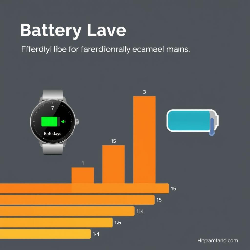 Fitness smartwatch battery life comparison chart showing days of usage between charges